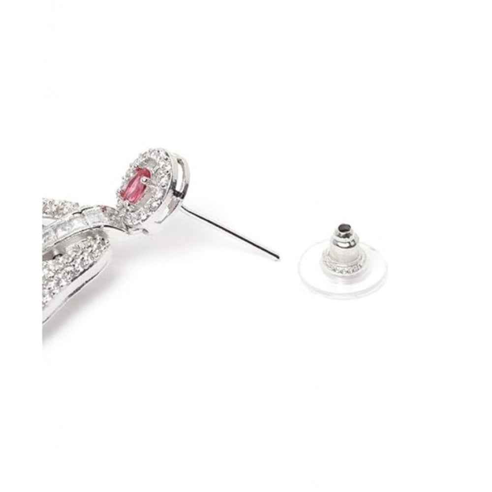 Amfyn Women's Brass Silver Plated Drop Earrings (Red)