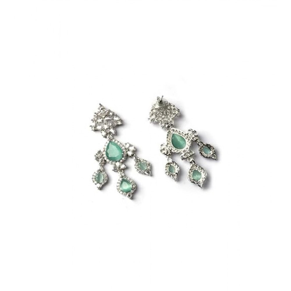 Amfyn Women's Brass Silver Plated Drop Earrings (Turquoise)
