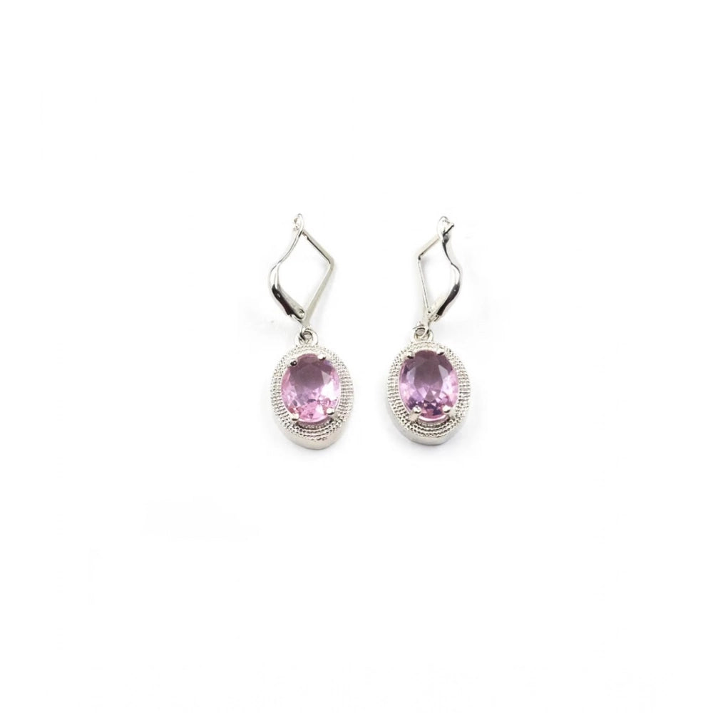 Amfyn Women's Brass Silver Plated Pendant Set (Pink)