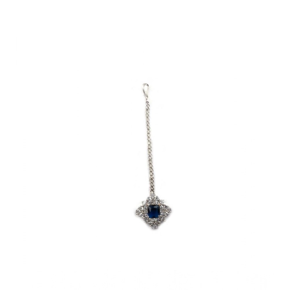 Amfyn Women's Brass Silver Plated Pendant Set (Blue)
