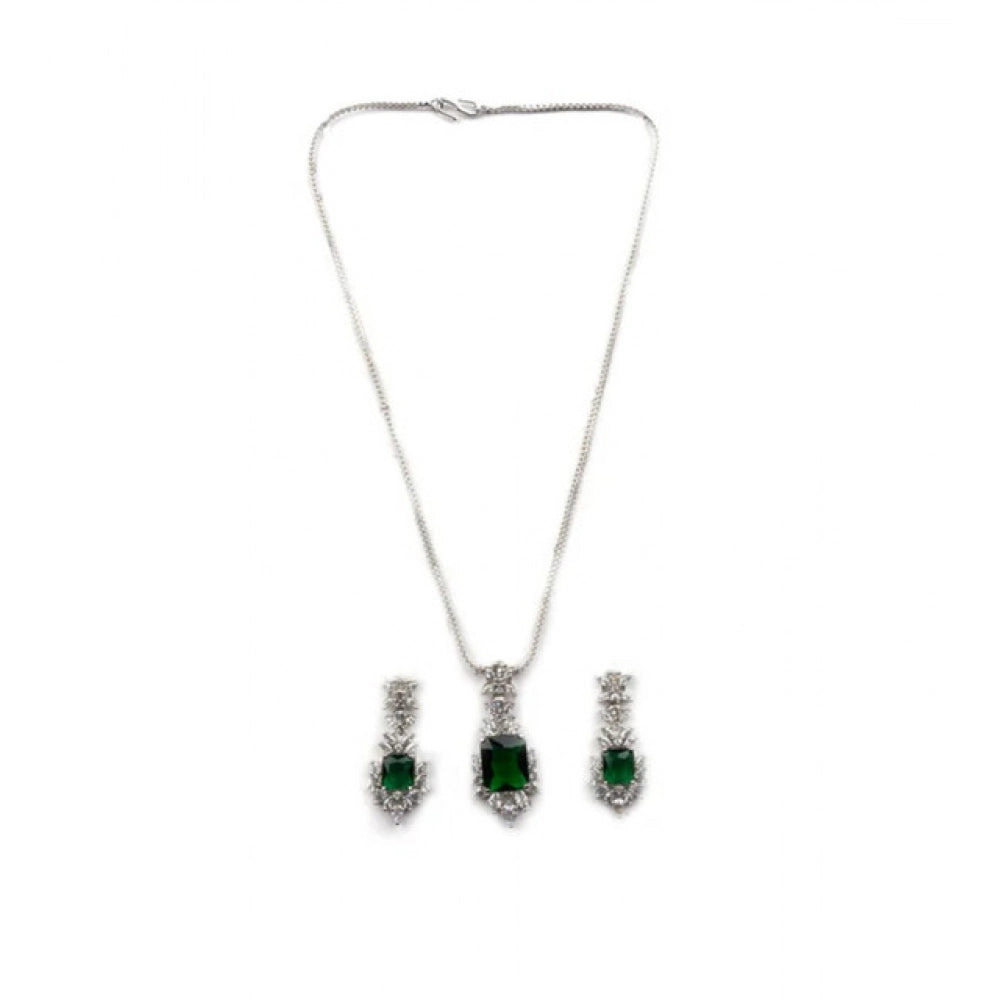 Amfyn Women's Brass Silver Plated Pendant Set (Green)