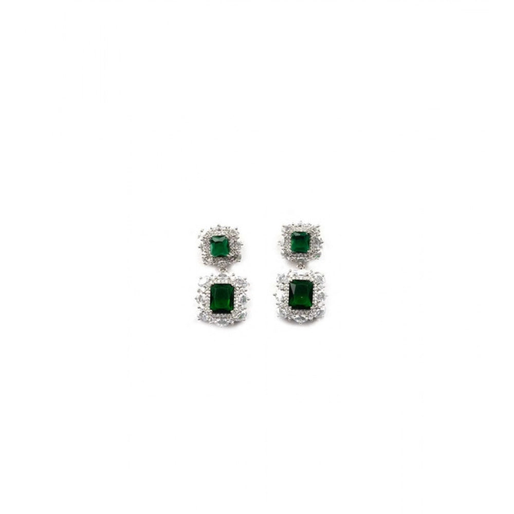 Amfyn Women's Brass Silver Plated Pendant Set (Green)