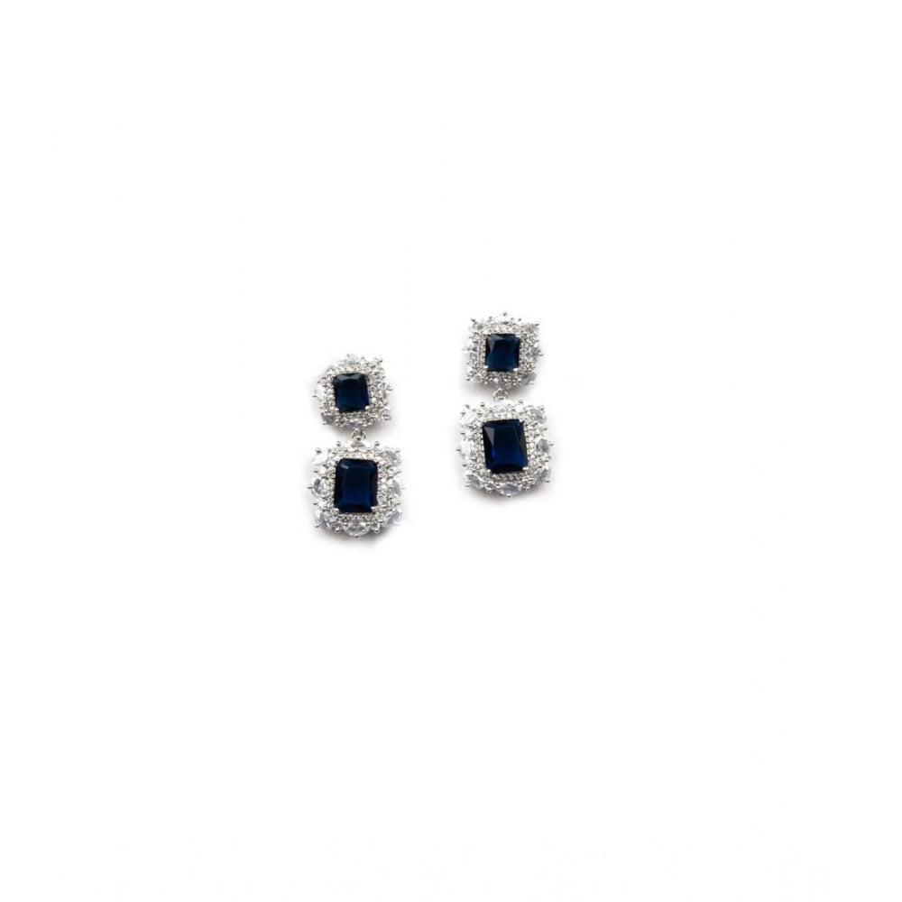 Amfyn Women's Brass Silver Plated Pendant Set (Blue)