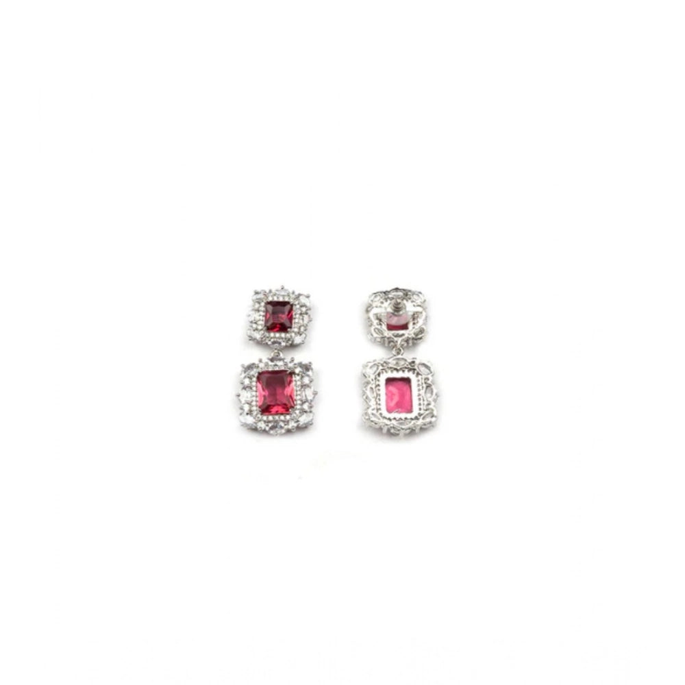 Amfyn Women's Brass Silver Plated Pendant Set (Red)