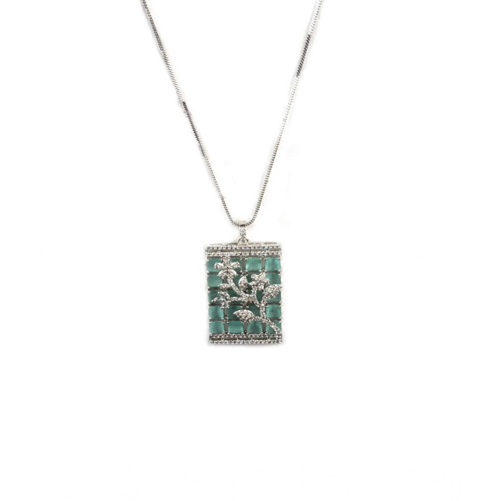 Amfyn Women's Brass Silver Plated Pendant Set (Turquoise)