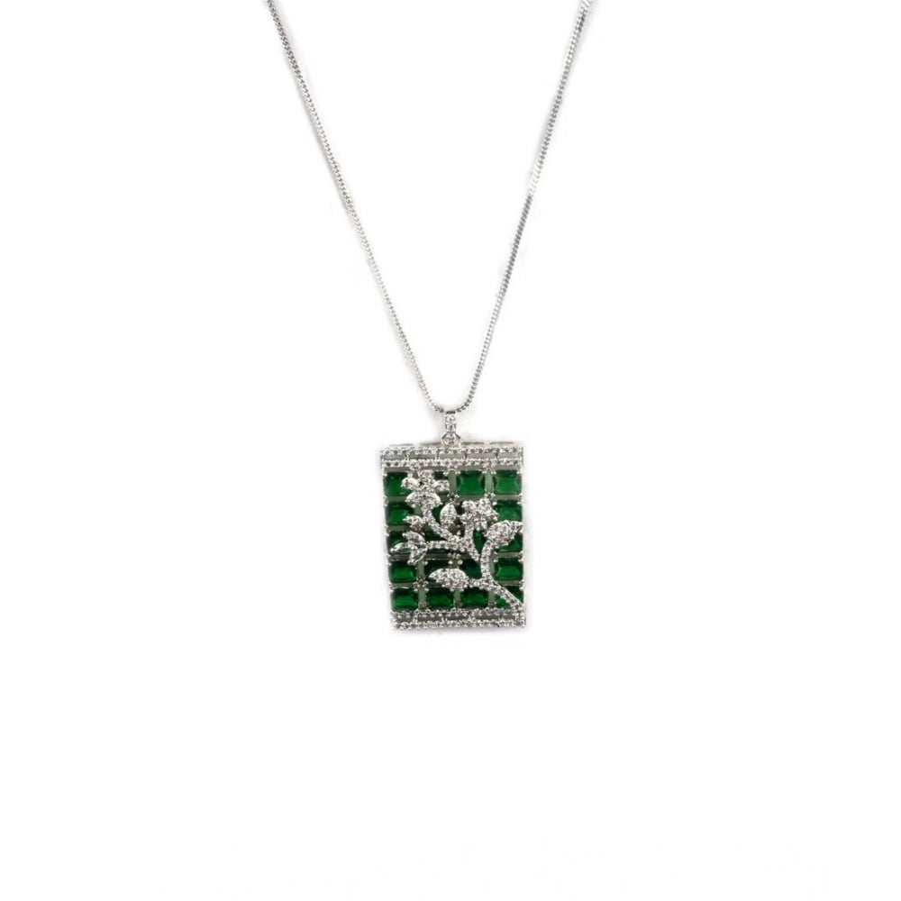 Amfyn Women's Brass Silver Plated Pendant Set (Green)