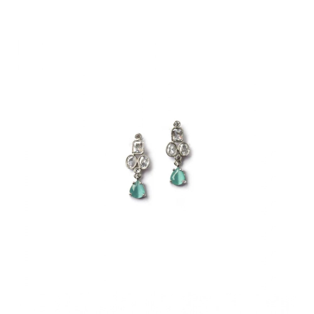 Amfyn Women's Brass Silver Plated Necklace set (Turquoise)
