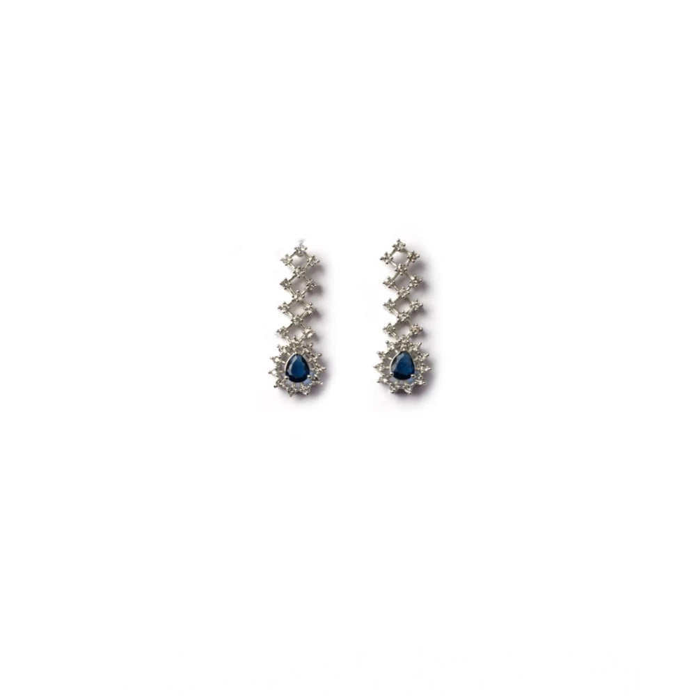 Amfyn Women's Brass Silver Plated Necklace set (Blue)