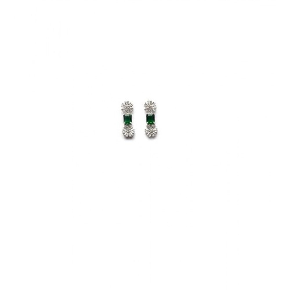 Amfyn Women's Brass Silver Plated Necklace set (Green)