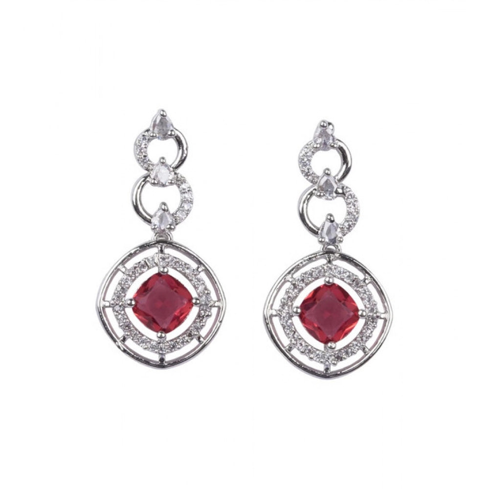Amfyn Women's Brass Silver Plated Necklace set (Red)