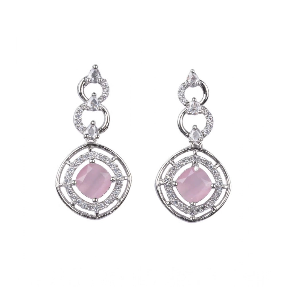 Amfyn Women's Brass Silver Plated Necklace set (Pink)