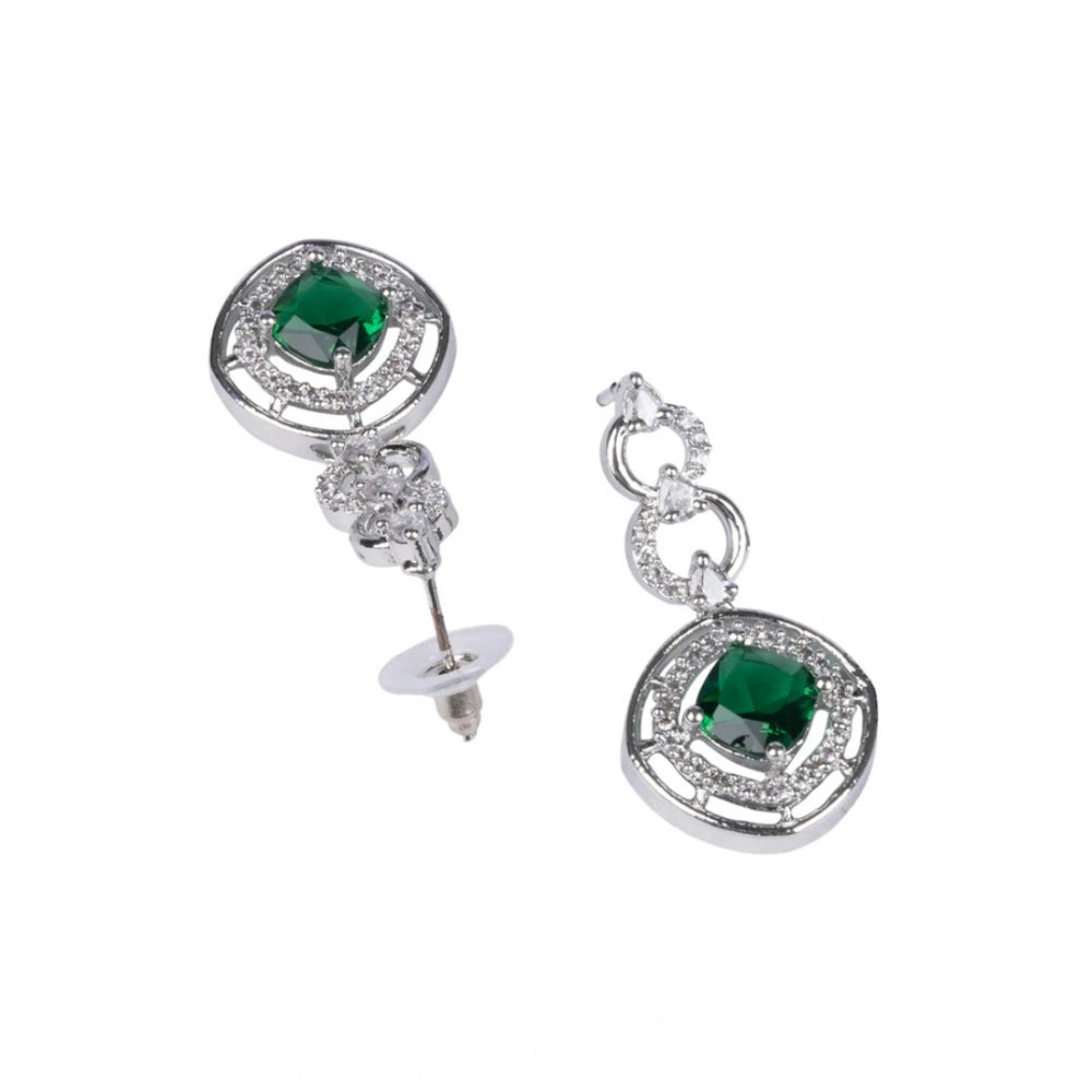 Amfyn Women's Brass Silver Plated Necklace set (Green)