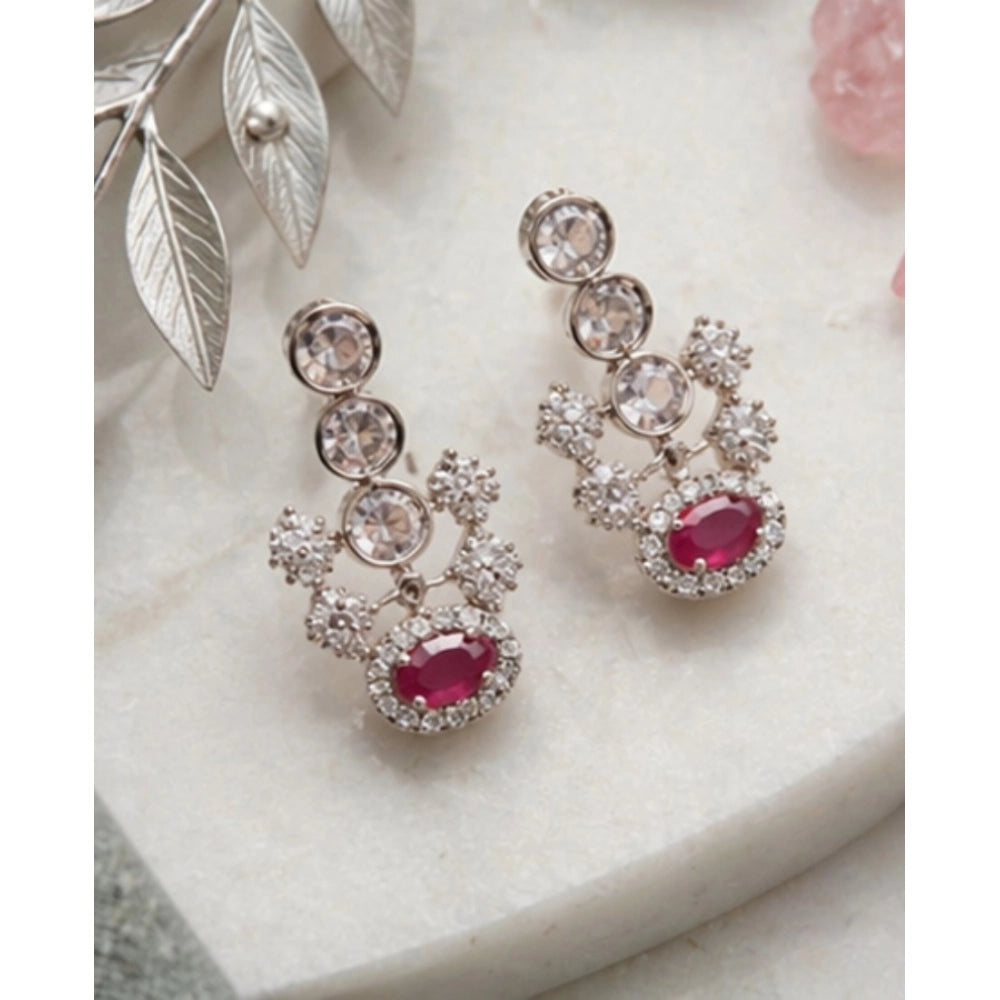 Amfyn Women's Brass Silver Plated Necklace set (Pink)