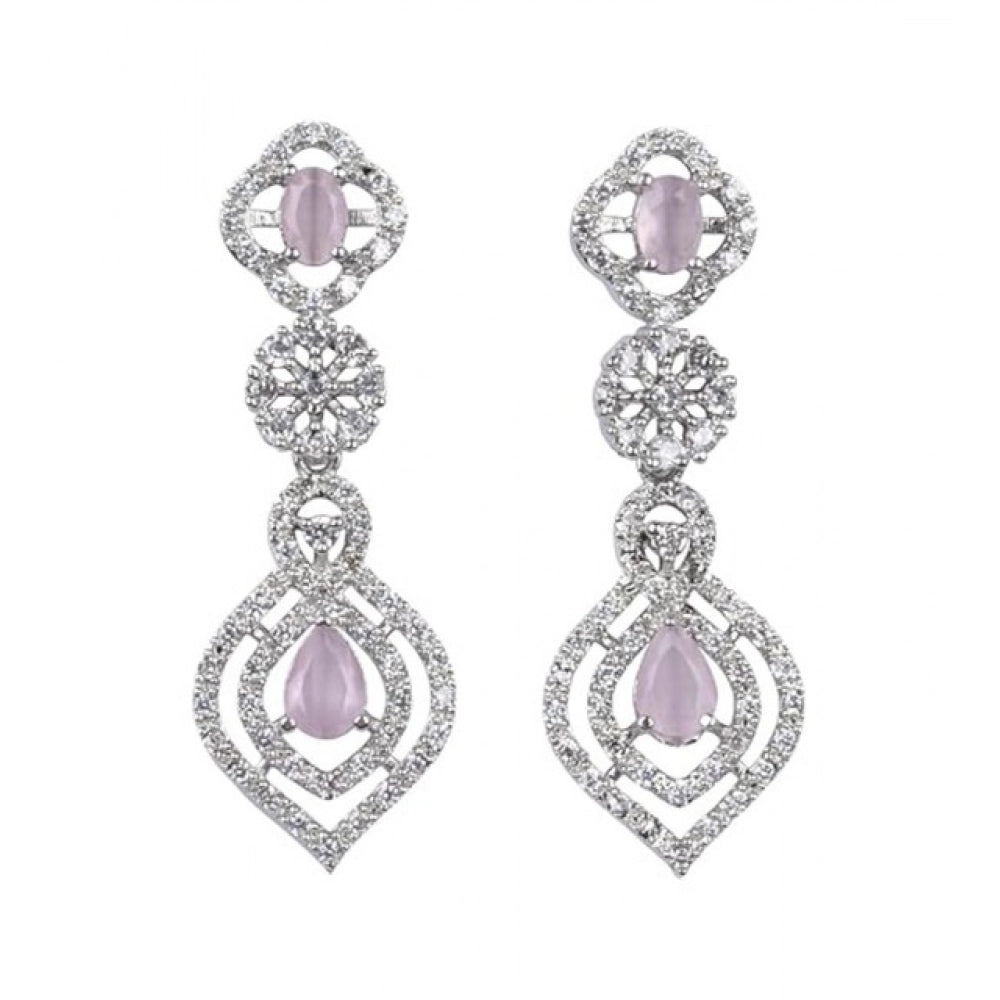 Amfyn Women's Brass Silver Plated Necklace set (Pink)