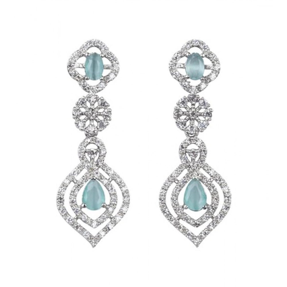 Amfyn Women's Brass Silver Plated Necklace set (Turquoise)