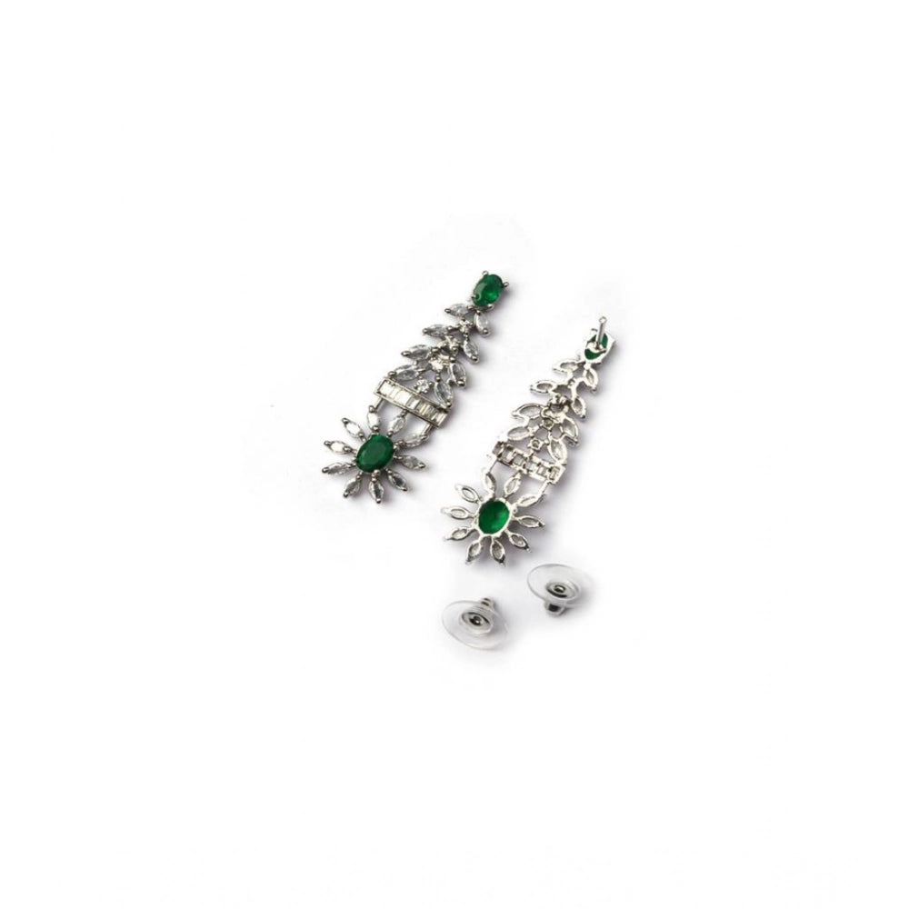 Amfyn Women's Brass Silver Plated Necklace set (Green)