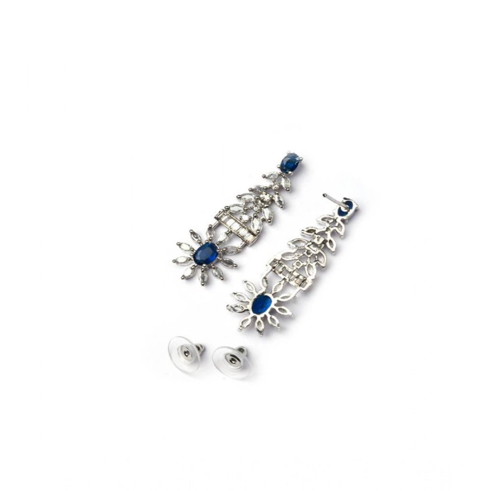 Amfyn Women's Brass Silver Plated Necklace set (Blue)