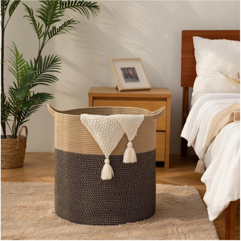 Amfyn Cotton 12x14 Inch - Mix Storage Basket For Clothes With Out Lid (Dark-Brown)