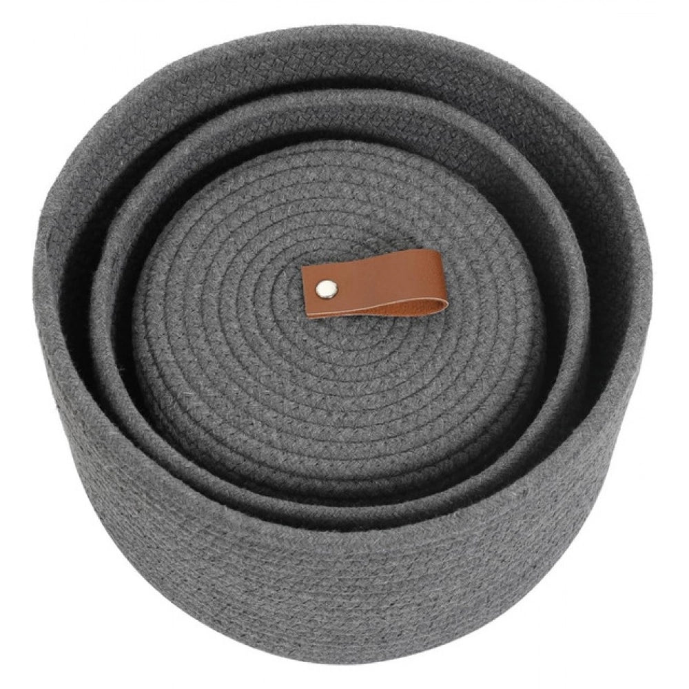 Amfyn Cotton 3 Pcs Set Roti Box Storage Basket With Lid (Gray)