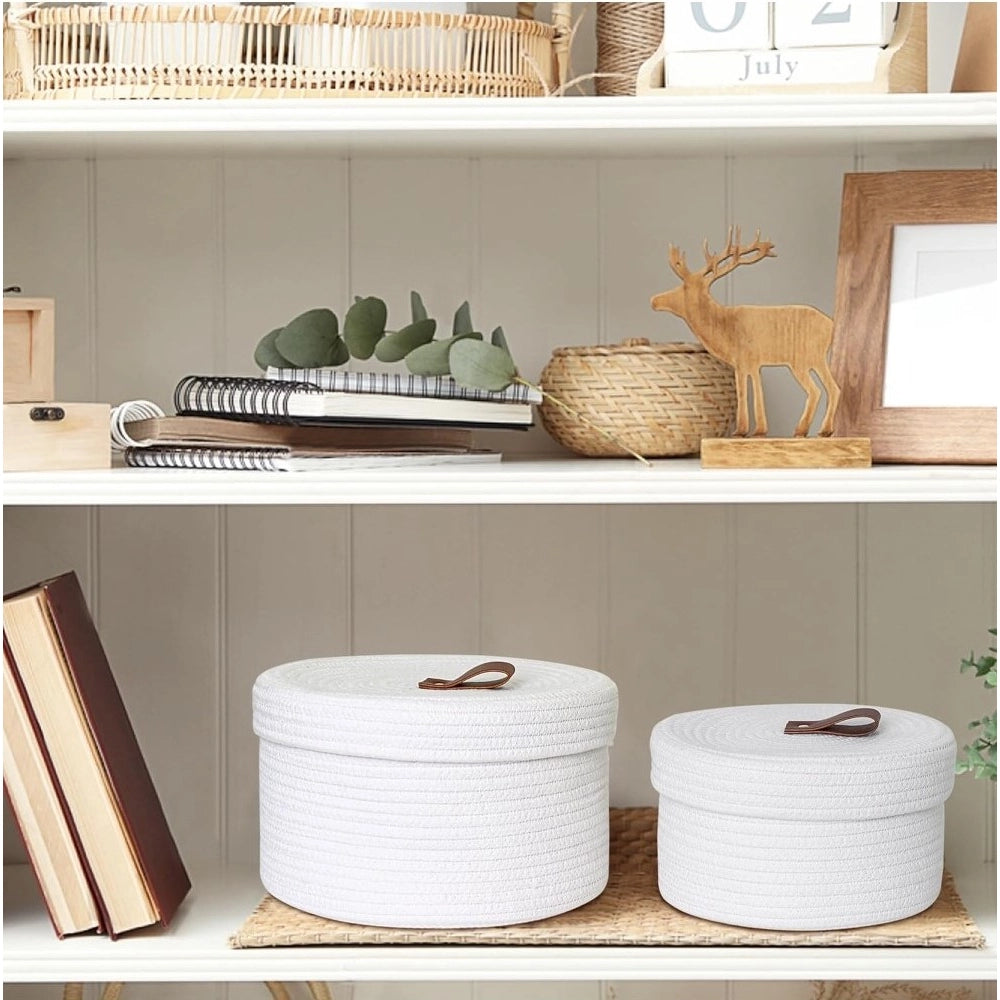 Amfyn Cotton 3 Pcs Set Roti Box Storage Basket With Lid (White)