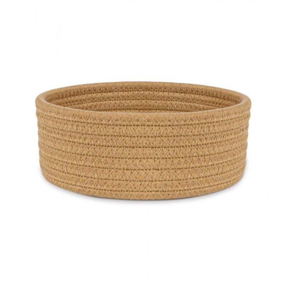 Amfyn Cotton 8x3 Inch Round 1 Pcs Bedside Organizer With Out Lid (Beige)