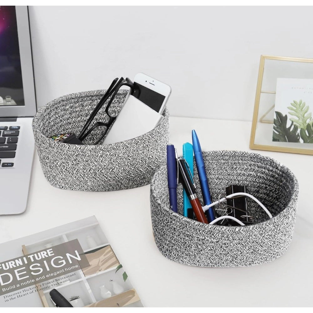 Amfyn Cotton 8x3 Inch Kidi Round 2 Set Bedside Organizer With Out Lid (Black)