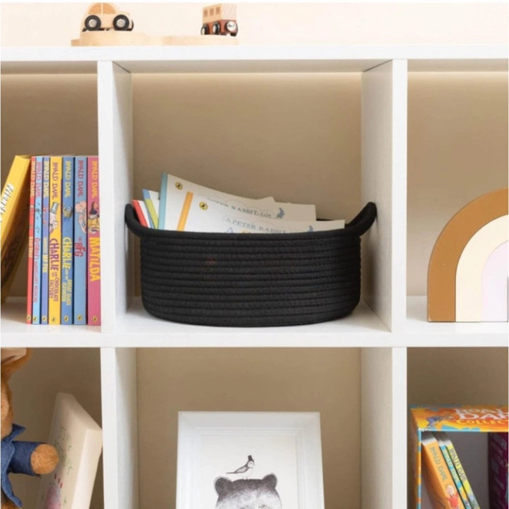 Amfyn Cotton 8x3 Inch Round Bedside Organizer With Out Lid (Black)