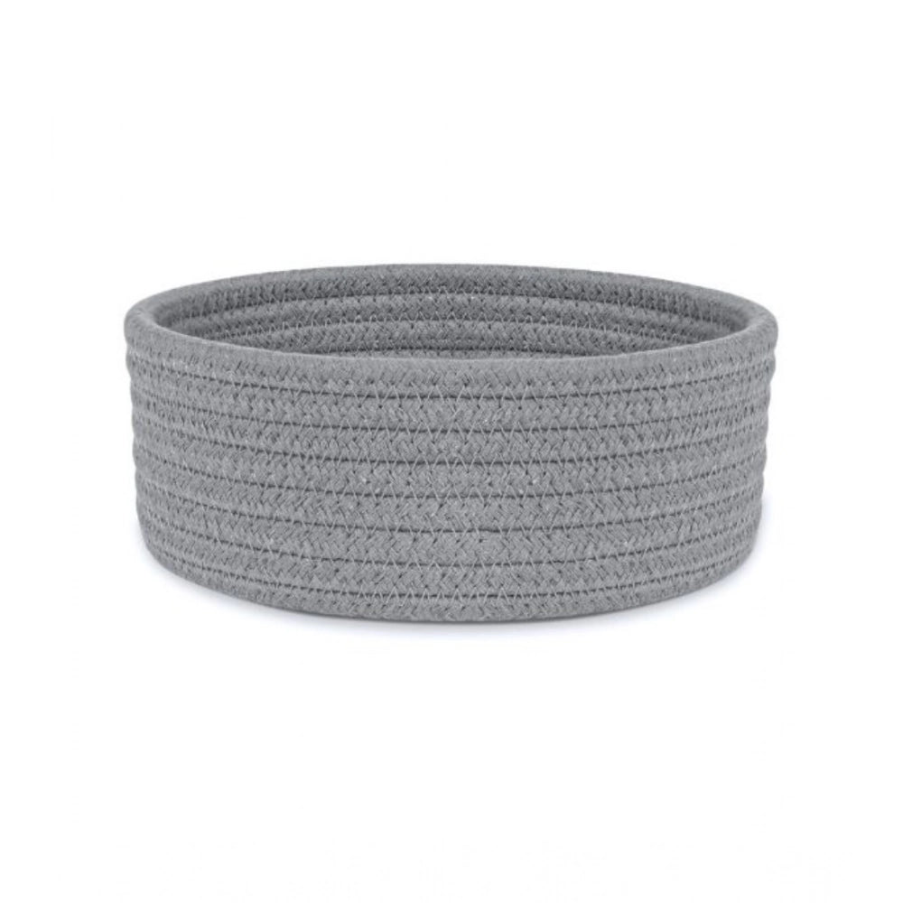 Amfyn Cotton 8x3 Inch Round 1 Pcs Bedside Organizer With Out Lid (Gray)