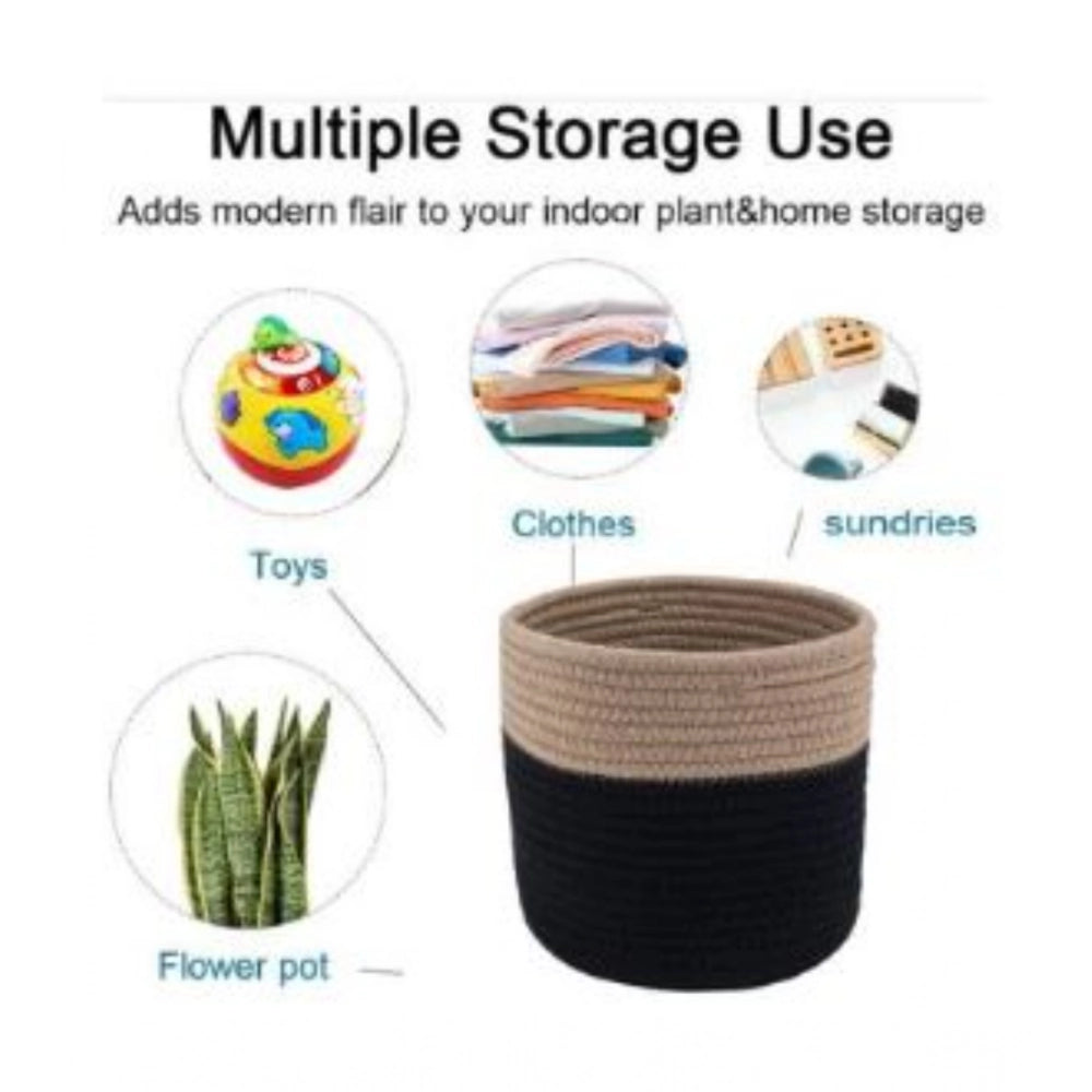 Amfyn Cotton Flower Pot With Out Lid (Beige-Black)