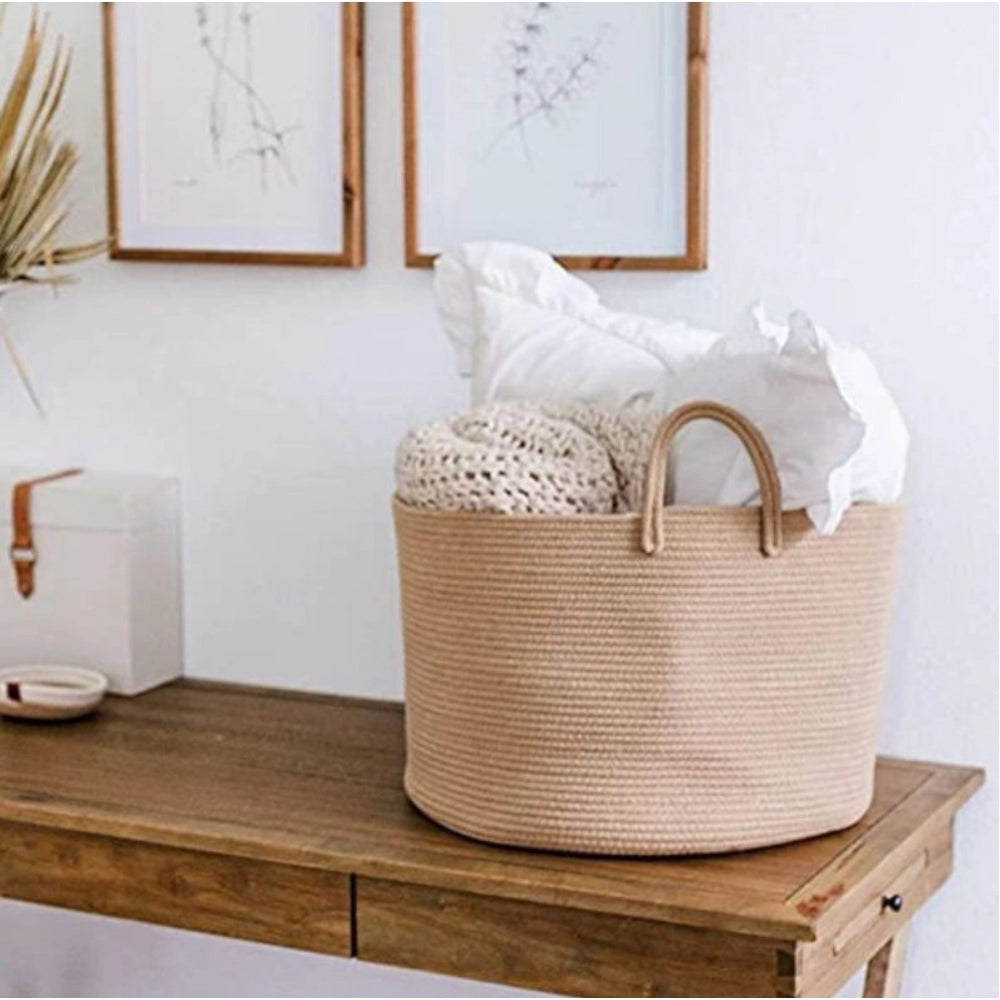 Amfyn Cotton Pack Of_1 14x12 Inch Laundry Storage Basket For Clothes (Beige)