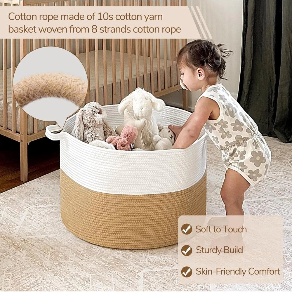 Amfyn Cotton Pack Of_1 16x14 Inch Storage Basket For Clothes With Out Lid (Beige-White)
