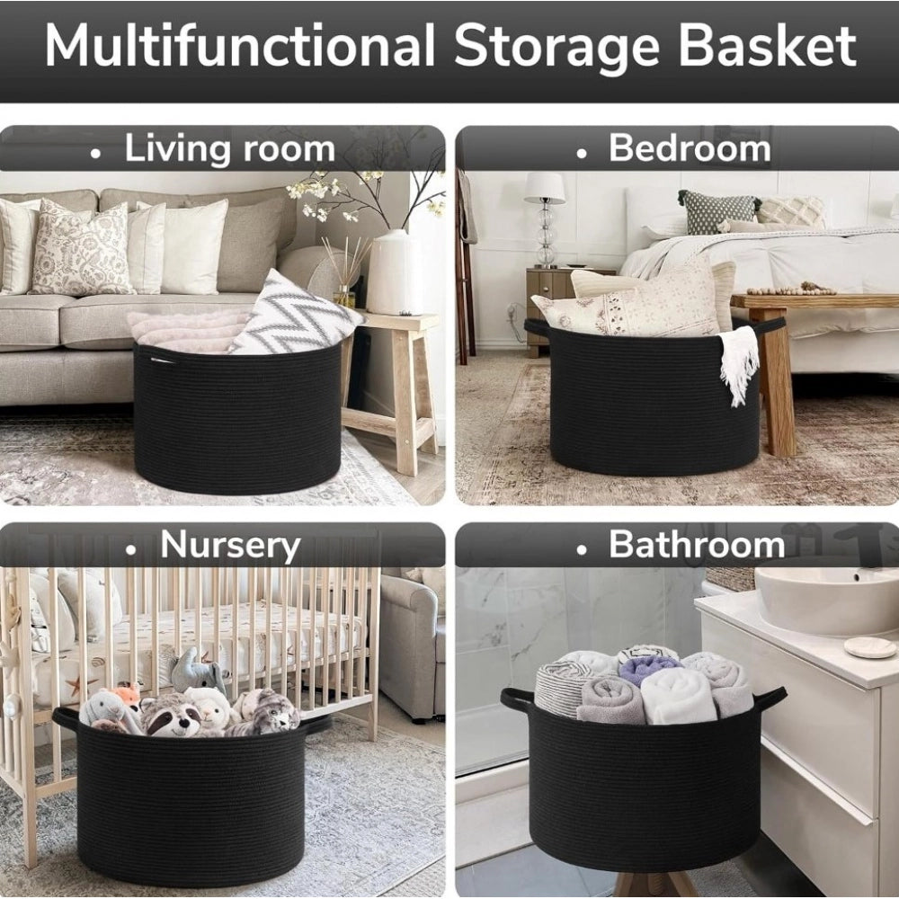Amfyn Cotton Basket 14x12 Inch Storage Basket For Clothes With Out Lid (Black)