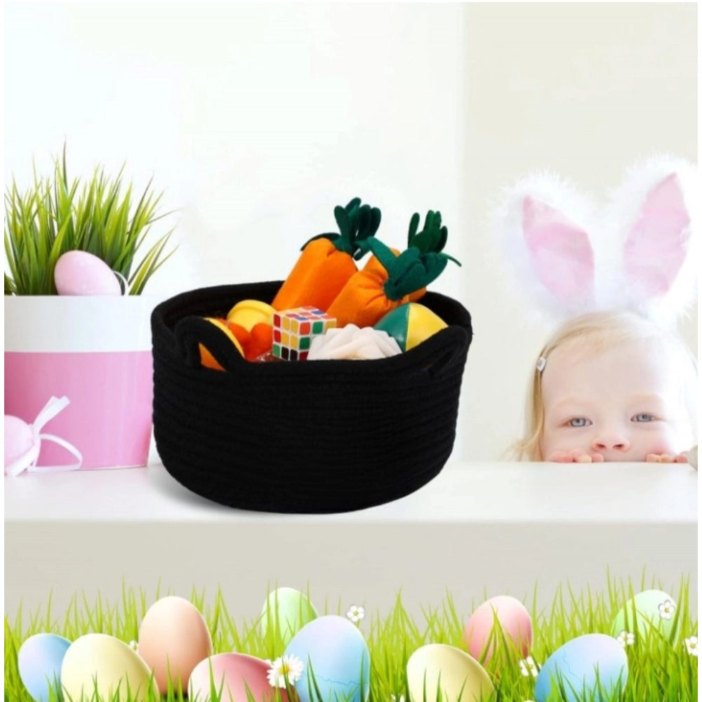 Amfyn Cotton Pack Of_1 Cat Basket 8x4 Inch Storage Basket For Clothes (Black)