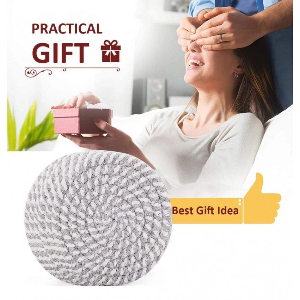 Amfyn Cotton Rope Drink Coasters 6 Pcs Set (Grey-White)