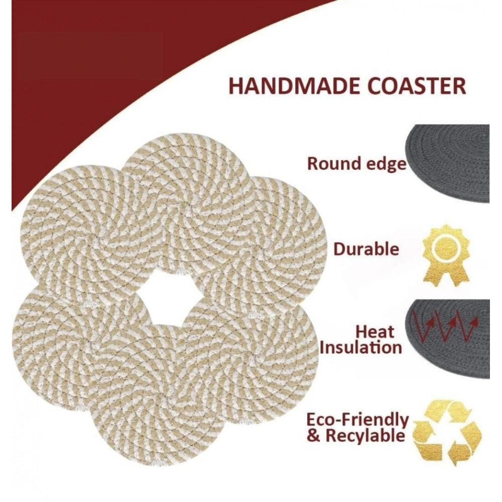 Amfyn Cotton Rope Drink Coasters 6 Pcs Set (Beige-White)