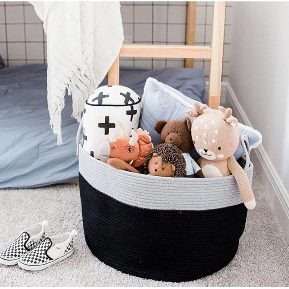 Amfyn Cotton Pack Of_1 14x12 Inch Laundry Storage Basket For Clothes (Grey-Black)
