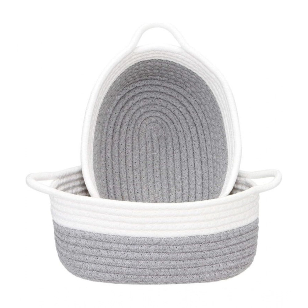 Amfyn Cotton Grey White 2 Pcs Storage Basket For Clothes (Grey-White)