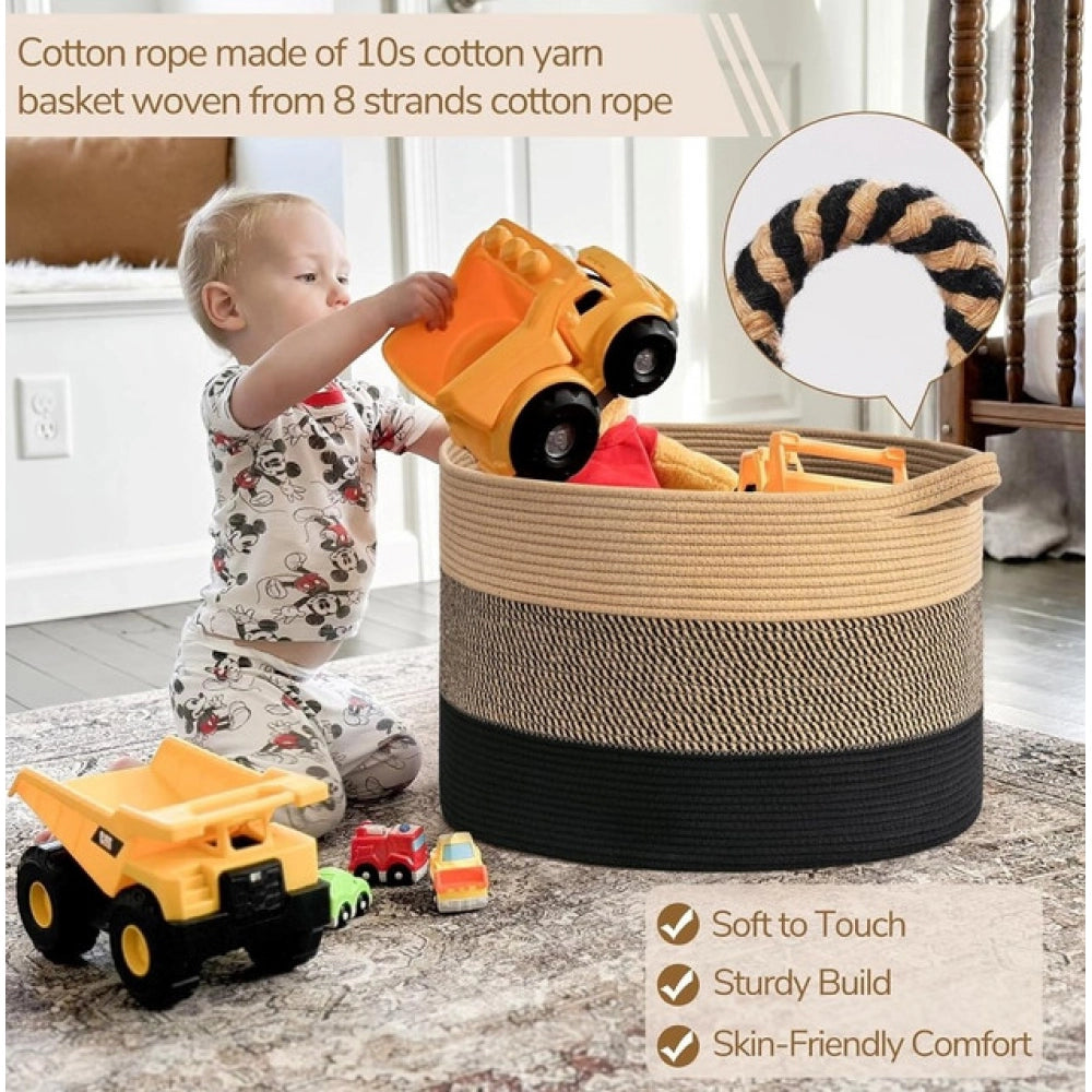 Amfyn Cotton Pack Of_1 Mix 16x14 Inch Storage Basket For Clothes With Out Lid (Multicolor)