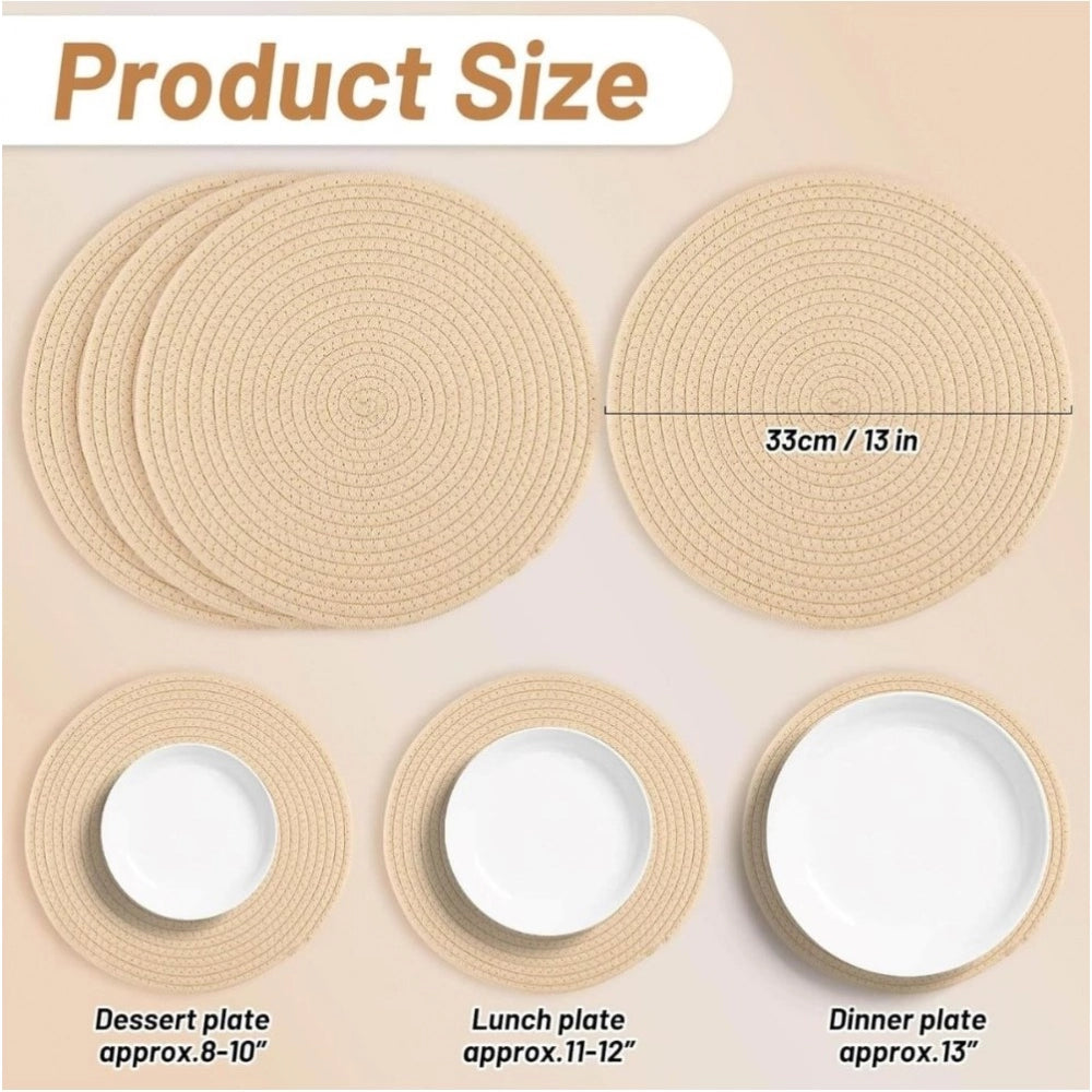 Amfyn Cotton Dining Table Round Placemat Mats Set of 4 (Cream)