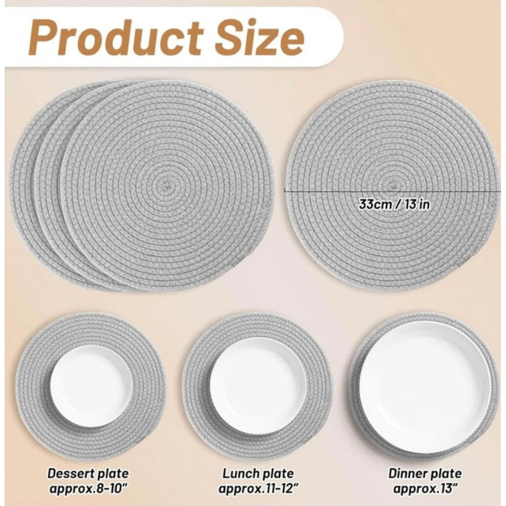Amfyn Cotton Dining Table Round Placemat Mats Set of 4 (Grey)