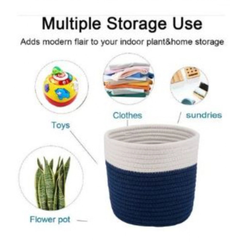 Amfyn Cotton Flower Pot With Out Lid (White-Blue)