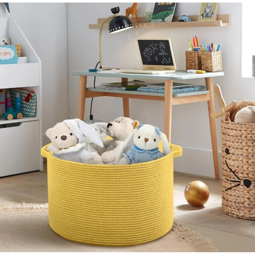 Amfyn Cotton Pack Of_1 14x12 Inch Storage Basket For Clothes With Out Lid (Yellow)