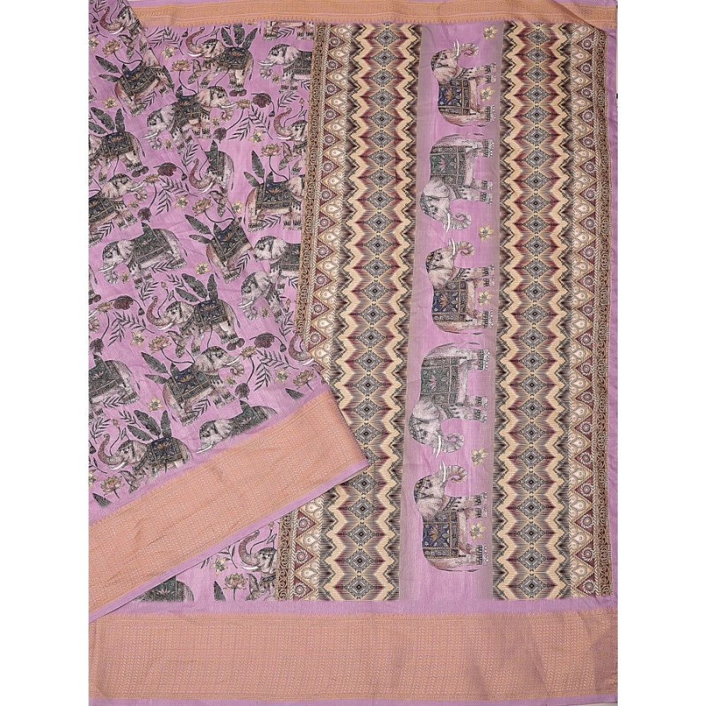 Amfyn Women's Cotton Silk Printed Saree With Unstitched Blouse 5.5Mtr (Pink)