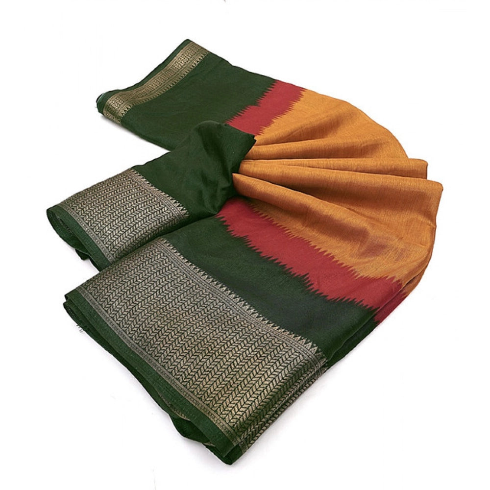 Amfyn Women's Cotton Silk Solid Saree With Unstitched Blouse 5.5Mtr (Multicolor)