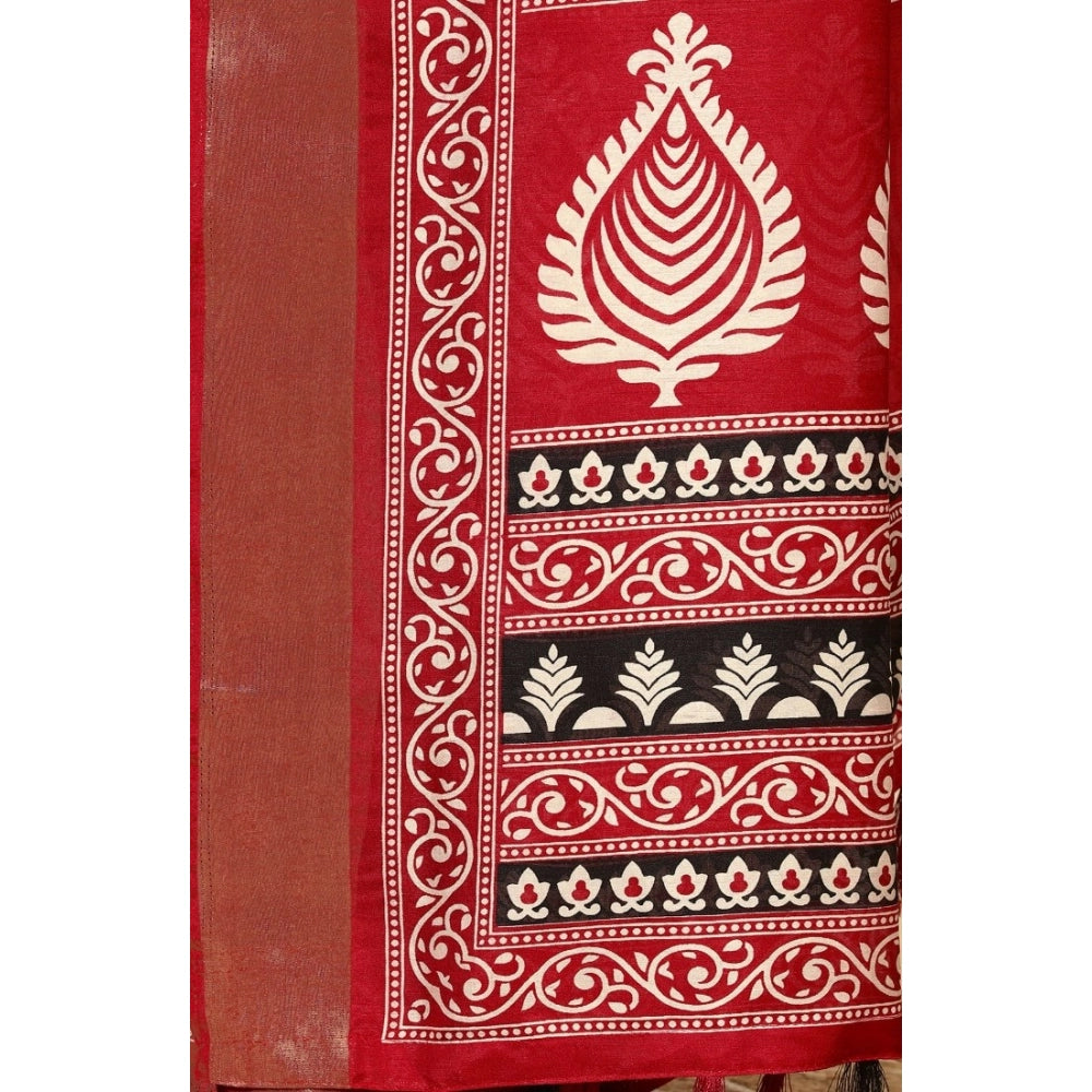 Amfyn Women's Cotton Silk Printed Saree With Unstitched Blouse 5.5Mtr (Black)