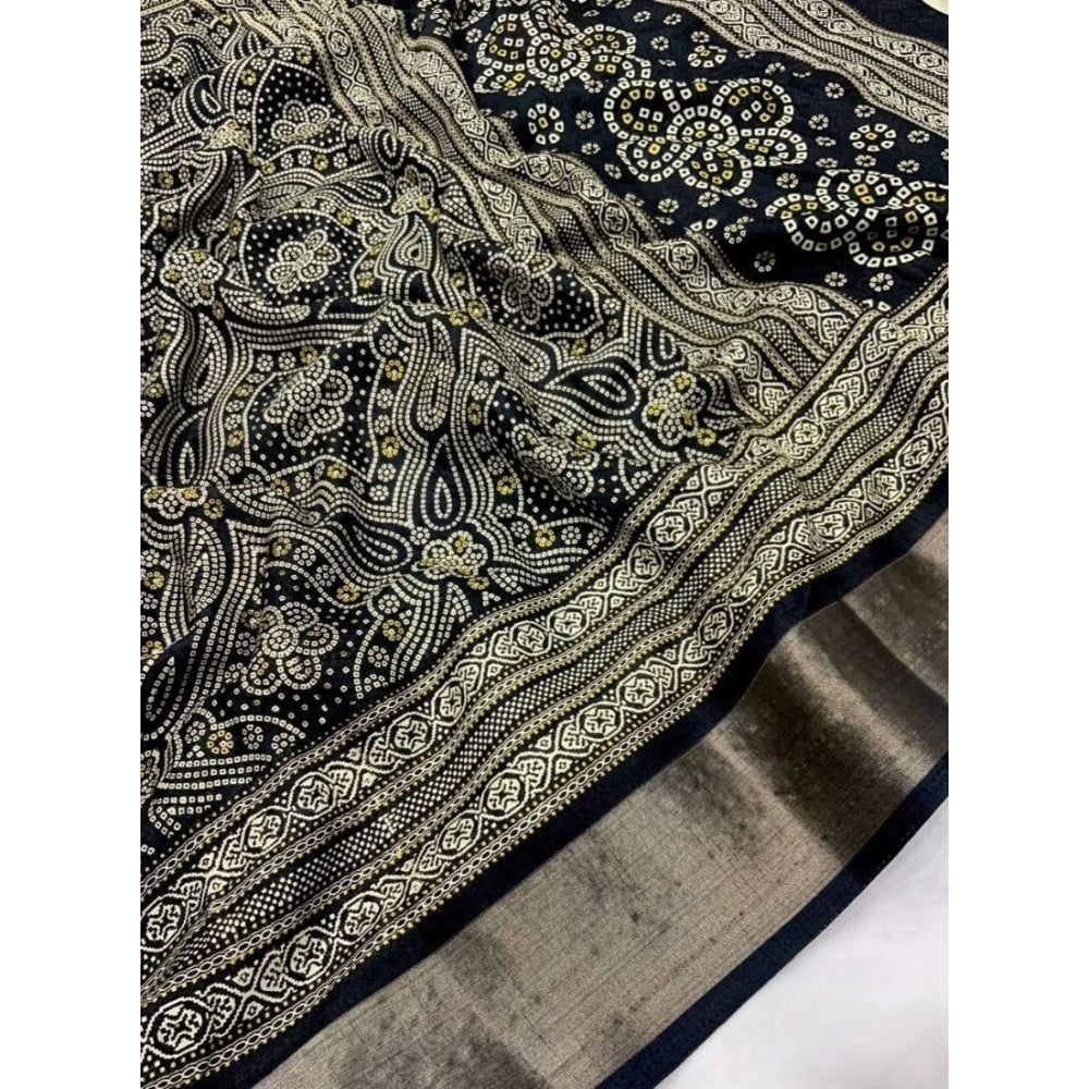 Amfyn Women's Cotton Silk Printed Saree With Unstitched Blouse 5.5Mtr (Black)