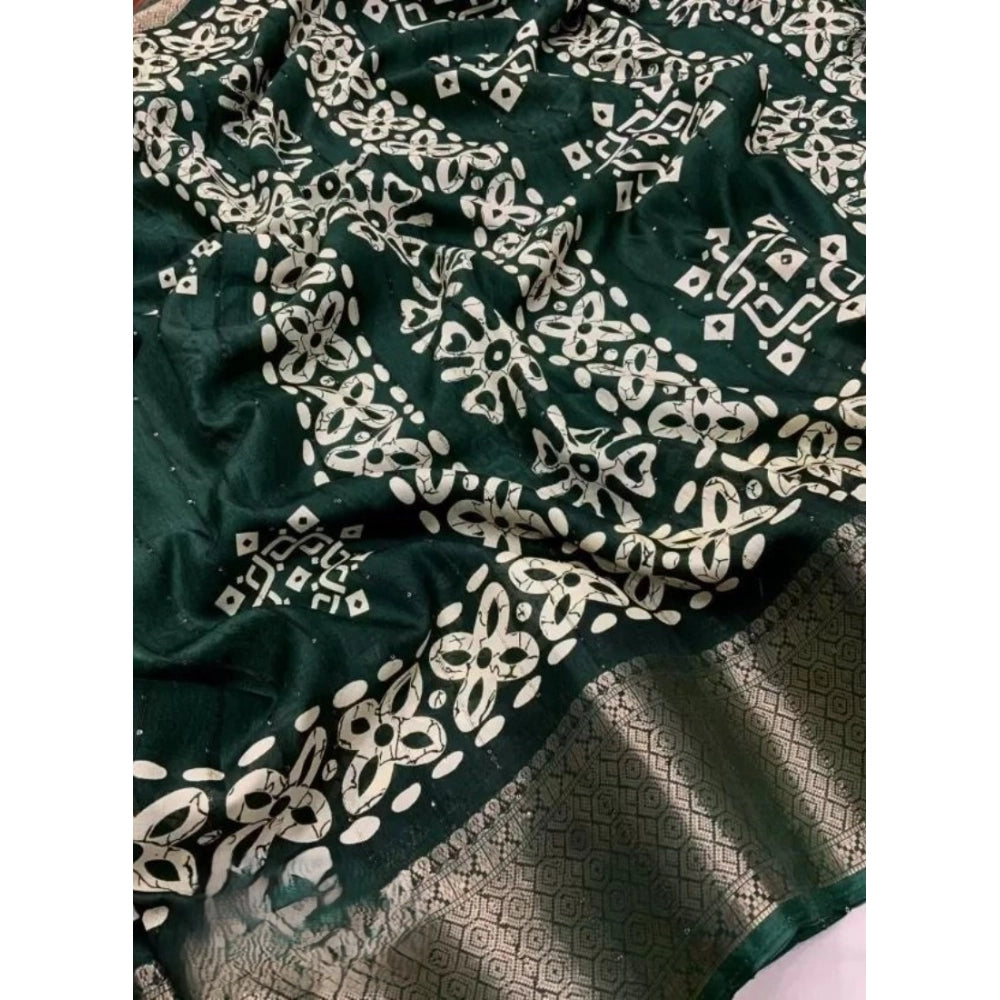 Amfyn Women's Cotton Silk Printed Saree With Unstitched Blouse 5.5Mtr (Green)