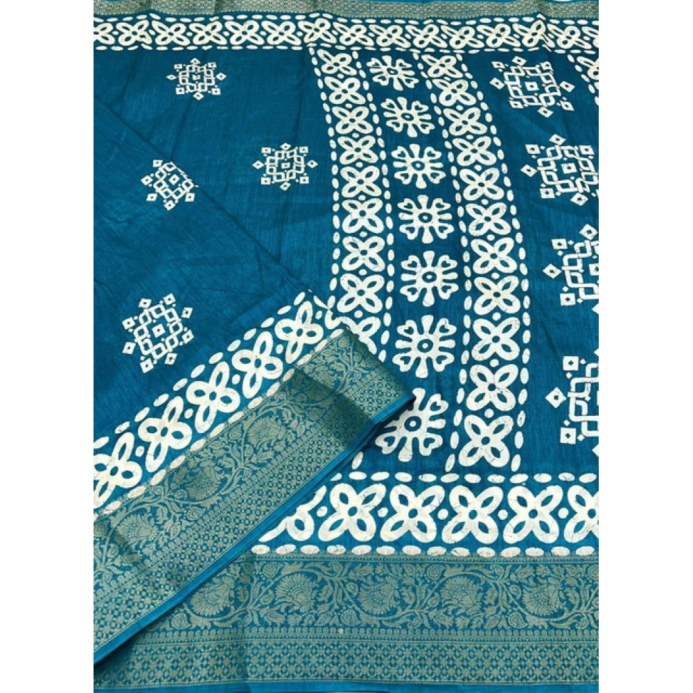 Amfyn Women's Cotton Silk Printed Saree With Unstitched Blouse 5.5Mtr (Rama)