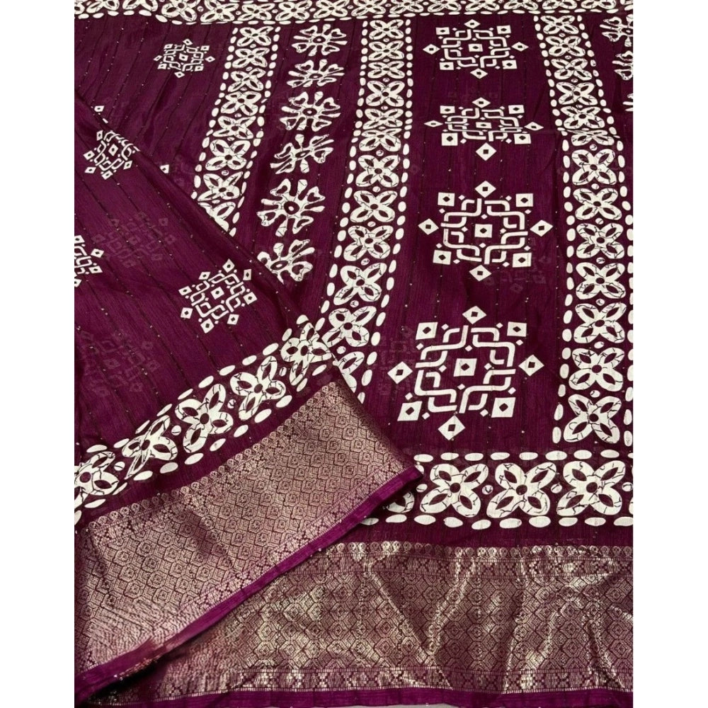 Amfyn Women's Cotton Silk Printed Saree With Unstitched Blouse 5.5Mtr (Wine)