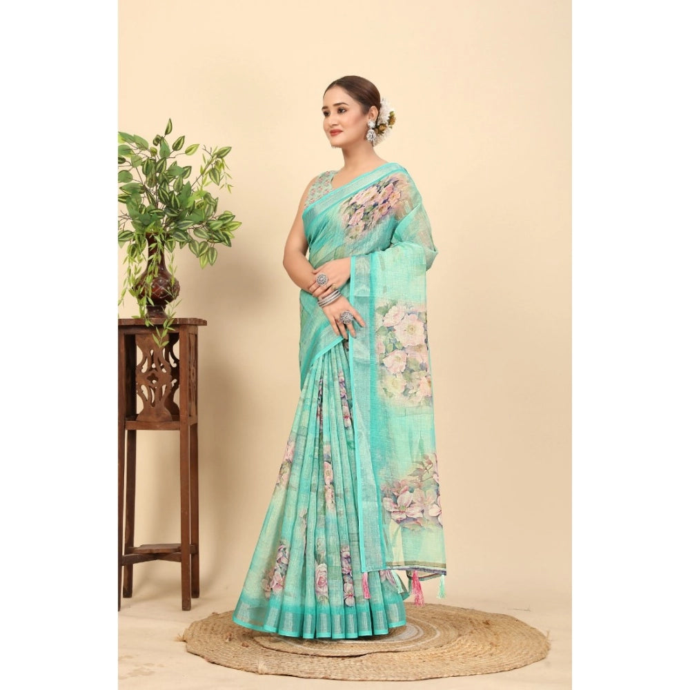 Amfyn Women's Cotton Silk Floral Printed Saree With Unstitched Blouse 5.5Mtr (Multicolor)